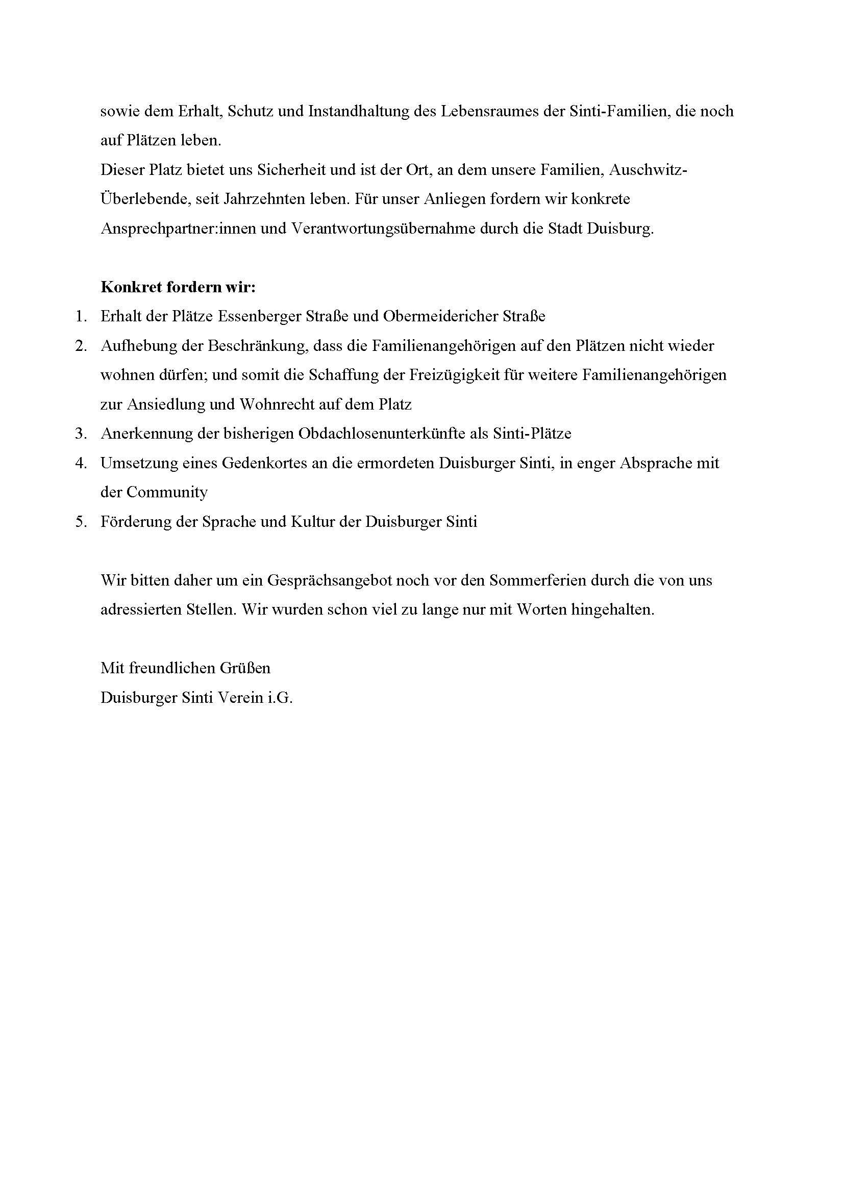 Offener Brief der Duisburger Sinti, Seite 2
